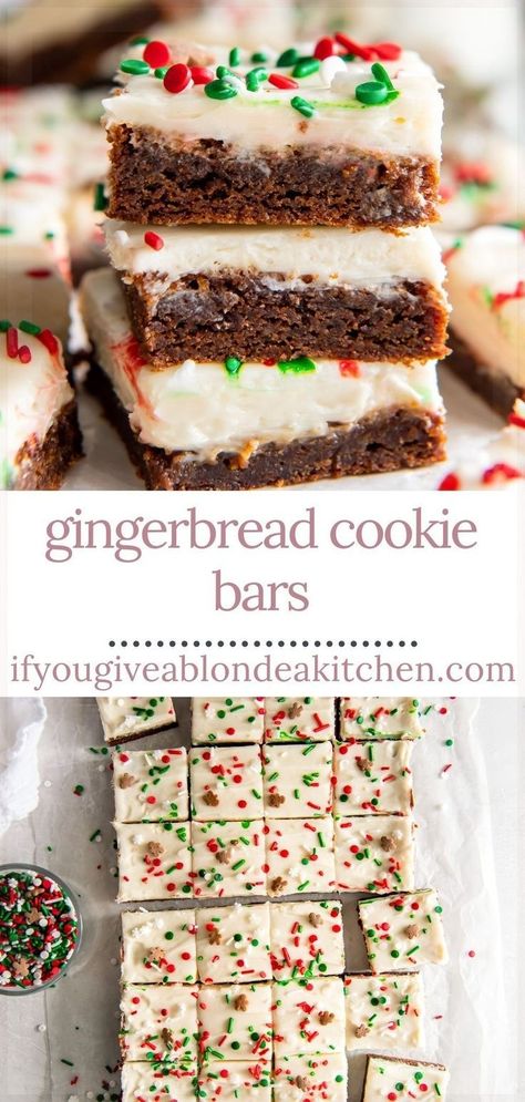 Gingerbread Cookie Bars, Gingerbread Dessert, Easy Gingerbread Cookies, Christmas Desserts Party, Gingerbread Cookie Dough, Chewy Gingerbread Cookies, Christmas Baking Recipes, No Bake Bars, Bar Recipes