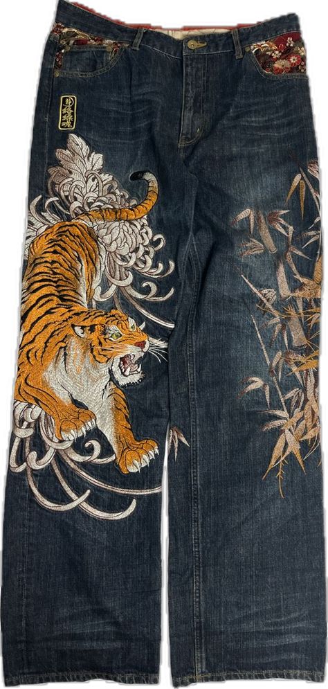 Tiger Jeans, Embroidery Japanese, Pattern Jeans, Tiger Embroidery, 00s Mode, Full Of Love, Cool Fits, Swaggy Outfits, Dolce E Gabbana