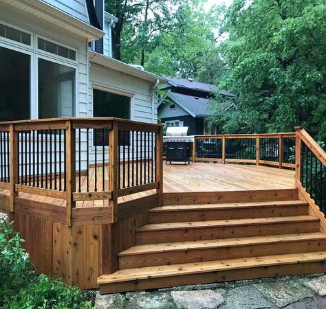 Top 8 - Finding Your Deck's Best Stain Color: Advice and Ideas Decks On Tan Houses, Wood Deck Stain Colors, Porch Stain Colors Wood, Deck Stain Colors Ideas, Solid Stain Deck Colors, Deck Colours, Solid Stain Deck, Sherwin Williams Deck Stain, Cedar Deck Stain