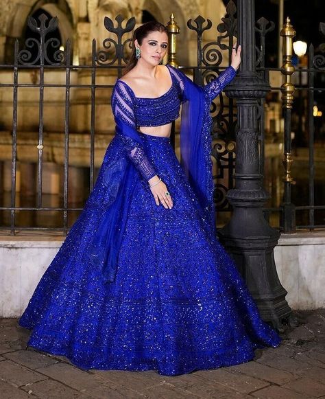 Fabric Details :-   Lehenga :- Fabric :- Butterfly Net (Semi-stitched) Work :- Embroidery Sequence And Zari Work With Canvas & Can Can Attach  Inner :- Crape  Flair :- 3 Meter   Blouse :-  Fabric :- Butterfly Net (Un-stitched) Work :- Embroidery Sequence And Zari Work  Dupatta :-  Fabric :- Butterfly Net  Work :- Embroidery Sequence And Zari Work  #lehenga #lehengacholi #indiandress #indianwedding #indianoutfits #partywear #sabyasachilehnega #bridesmaiddress #bollywoodfashion #bollywoodlehnega Indo Western Lehenga Wedding, Blue Lehenga For Wedding, Sabyasachi Lehenga Bridal Royals, Royal Blue Saree Look, Royal Blue Lengha, Sabyasachi Blouse Designs, Sangeet Outfit Bridal, Lehenga Wedding Bridal, Blue Color Lehenga