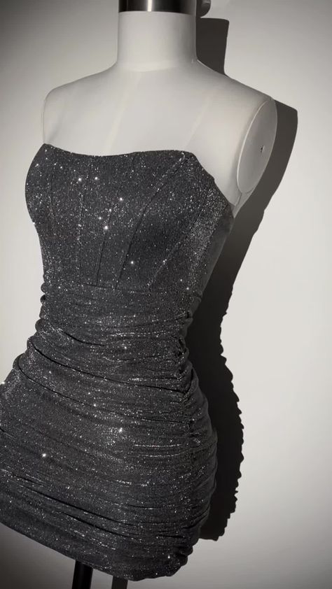 Blair Lurex Corset Mini Dress - Dark Grey - XL 12 -  #Blair #corset #Dark #Dress #Grey #LUREX #Mini Stary Night Hoco Dress, Birthday Dresses Glitter, Silver Dress Ideas, Silver Dress Homecoming, Corset Prom Dress Short, Silver Dress Hoco, Homecoming Dresses Silver, Short Silver Prom Dresses, Silver Birthday Outfit Black Women