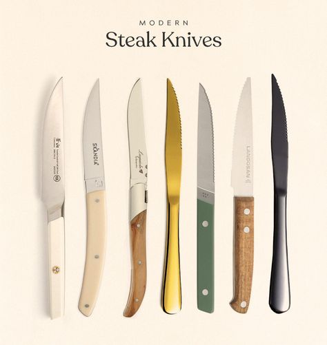 pretty everything : modern steak knives - almost makes perfect Wedding Gift Inspiration, Barrel Wedding, Black Flatware, Utensil Drawer, Wedding Gifts For Bride And Groom, Chris Loves Julia, Knife Storage, Steak Knife Set, Steak Knife