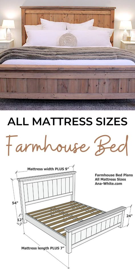 Anna White King Bed Plans, Queen Bed Frame Farmhouse, Diy Bed Frames King, Farmhouse King Bed Plans, Queen Size Farmhouse Bed Plans, Full Size Bed Plans, How To Build A Full Size Bed Frame, Diy Rustic King Bed Frame, King Size Farmhouse Bed