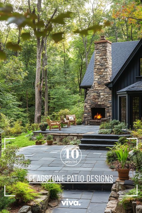 ♥ Are you dreaming of a cozy and stylish outdoor space? Explore these Flagstone Patio Designs featuring a variety of design ideas, from a flagstone pathway to a fire pit area. Whether you're looking for small patio decorating ideas or a large backyard patio, these designs will inspire you! 🌿🏠 #flagstonepatio #outdoorliving #patiodesigns Flat Stone Patio, Large Backyard Patio, Paver Patio Designs, Flagstone Patio Design, Luxurious Backyard, Flagstone Pathway, Natural Stone Tile Floor, Ideas Backyard Patio, Patio Ideas Backyard