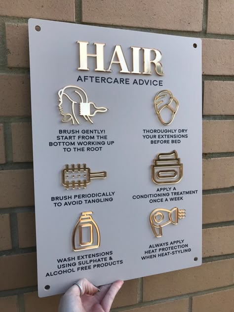 Hair Extensions Aftercare Advice Acrylic A3 Wall Sign | Beauty Sign | Business Sign | Spa Sign | Salon Sign | Salon Decor Salons Cottage, Spa Sign, Small Hair Salon, Beauty Sign, Beauty Shop Decor, Hair Salon Interior Design, Dark Text, Small Salon, Salon Design Ideas