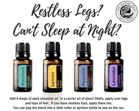 Restless Leg Syndrome I use a roller of serenity and cedarwood for mine... I roll it up both sides of my shin bones... helps a ton!!! ￼ ￼ ￼ ￼ Restless Leg Syndrome Essential Oils, Essential Oil Roller Bottle Blends, Essential Oils For Nausea, Doterra Oils Recipes, Restless Leg, Essential Oils For Pain, Doterra Essential Oils Recipes, Essential Oil Diffuser Blends Recipes, Essential Oils Guide