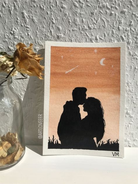 Romantic Paintings Easy Aesthetic, Sunset Couple Painting Easy, Illustration Art Of Couples, Canvas Painting Ideas Romantic, Couple Easy Painting Ideas, Couples Paintings Easy, Couple Paintings Aesthetic, Cute Romantic Paintings Easy, Painting Ideas On Canvas For Boyfriend Couple