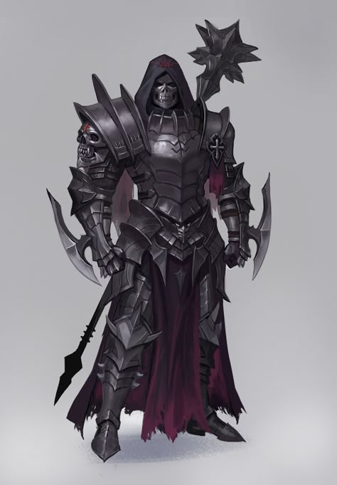 Skull Knight, Bambi on ArtStation at https://www.artstation.com/artwork/4XwDvL Knight Monster Art, Dark Knight Dnd, Dark Knight Rpg, Black Knight Art, Vampire Armor, Knight Character Art, Wizard Knight, Knight Rpg, Ninja Armor