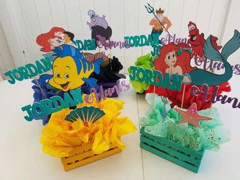 Ariel Birthday Centerpieces, Diy Ariel Decorations, Ariel Birthday Party Centerpieces, Little Mermaid Birthday Centerpieces, The Little Mermaid Centerpieces, Ariel Centerpieces Ideas, Ariel Centerpieces, Mermaid Birthday Party Centerpieces, Ariel The Little Mermaid Birthday Party