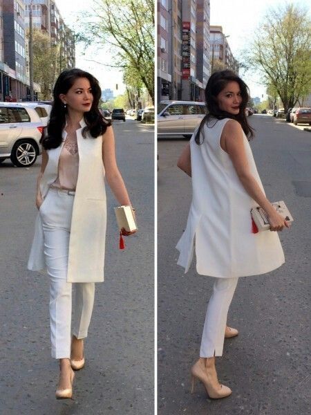 Sleeveless Blazer Outfit, Long Vest Outfit, White Vest Outfit, Vest Outfits For Women, Sleeveless Blazer, Super Outfit, Summer Work Outfits, Elegante Casual, Work Outfits Women