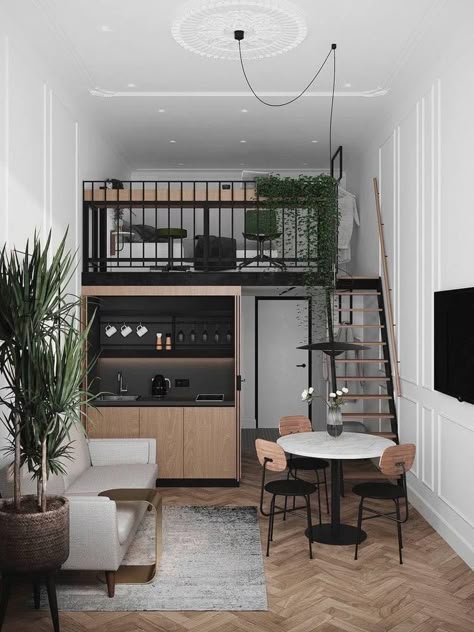 Very Small Apartment Design, Small Loft Living Room, 25 Sqm Condo Interior Design, Small Loft Interior Design, Cute Loft Apartment, Studio Loft Apartment Ideas, 25m2 Apartment, Very Small Studio Apartment Ideas, Small Loft Apartment Ideas