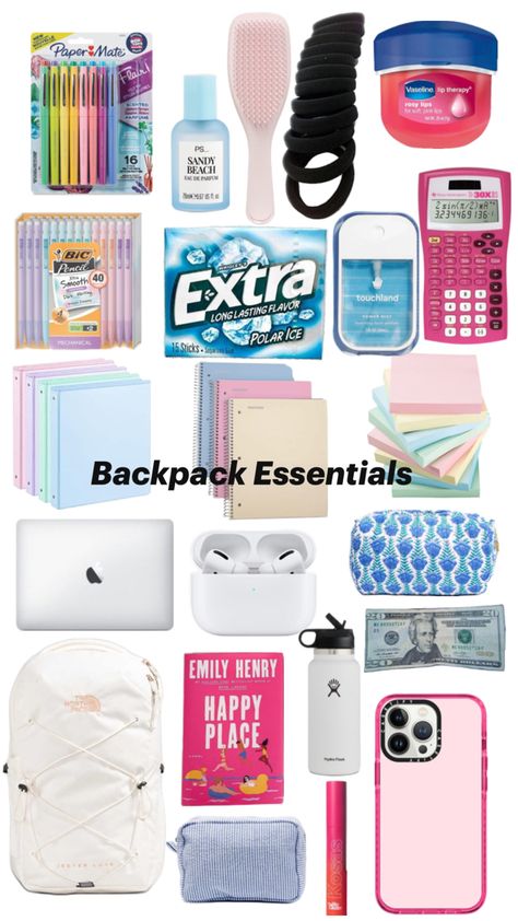 Middle school backpack essentials High School Essentials, Junior Year High School, Middle School Backpack, Middle School Essentials, School Wishlist, School Backpack Essentials, Middle School Survival, School Routine For Teens, School Suplies