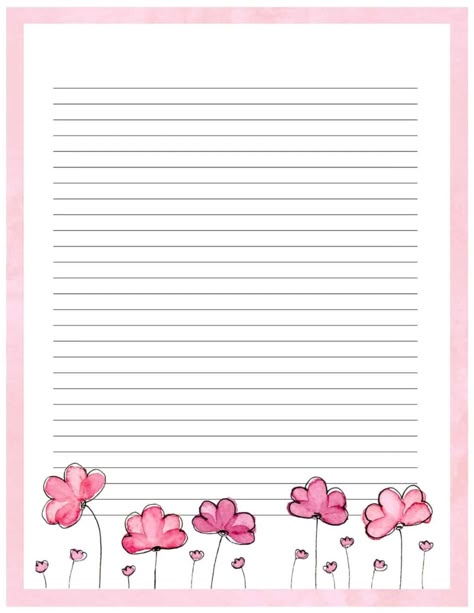 Love flowers? Check out all of these free floral stationery printables! There are many different letter paper printables to choose from. There are many lined paper printables and one unlined. Use these for note paper templates, paper for writing to your pen pals, or for journaling. The watercolor flowers are so pretty-especially the pink and purple ones! Lined Paper Design, Note Book Template Free Printable, File Paper Decoration Ideas, Free Printable Note Paper, Design Paper For Writing, Pretty Notes On Lined Paper, Love Letter Paper Design, Pretty Lined Paper, Stationery Paper Design