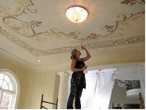 Maggie O'Neill Modello Ceiling Downton Abbey Fashion, Ceiling Murals, Ceiling Art, Casa Country, Basement Ceiling, Ceiling Detail, Ceiling Treatments, Faux Painting, Room Deco