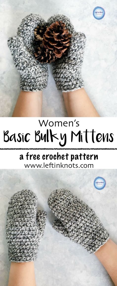 This fast and modern crochet pattern will show you how to crochet Women's Basic Bulky Mittens.  This modern, free crochet pattern is beginner friendly, and these mittens make a great project for yourself, gifts or as a charity donation.  All you need is some bulky acrylic yarn and a 6.0mm crochet hook! #freecrochetpattern #crochetmittens #crochet Christmas Mittens, Crochet Mitts, Crochet Mittens Free Pattern, Crochet Mittens Pattern, Charity Donation, Crocheted Patterns, Winter Crochet, Womens Crochet Patterns, Modern Crochet Patterns