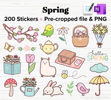 Check out my new spring digital stickers pack #digitalplanner #digitalplanning #ipadplanner #ipadplanning #goodnotesplanner #digitalstickers #goodnotesstickers #springstickers Onenote Stickers, Goodnotes Elements, Spring Stickers, Ipad Stickers, Planner Writing, Png Stickers, Stickers Png, Pretty Journals, Goodnotes Stickers