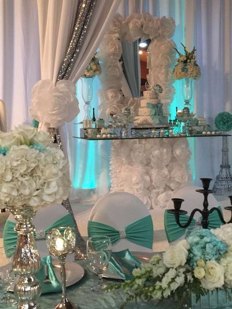 Tiffany Quinceañera Party Ideas | Photo 7 of 24 Quinceañera Party Ideas, Tiffany Girls, Tiffany Theme, Tiffany Party, Quinceanera Planning, Tiffany Blue Wedding, Quinceanera Decorations, Quinceanera Themes, Quinceanera Party