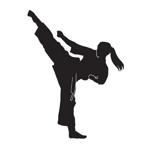 Young woman karate kata martial arts athlete vector silhouette on white background Taekwondo Picture, Research Tattoo, Karate Images, Karate Silhouette, Karate Photos, Karate Picture, Karate Art, Sport Silhouette, Karate Women