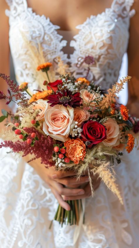 Fall Color Bouquet Brides, Wedding Themes October, Autumnal Wedding Theme, Autumn Flower Bouquet Wedding, Autumn Wedding Mood Board, November Wedding Flowers Bridal Bouquets, Wedding Bouquets For Fall, Fall Colored Flowers, Fall Color Wedding Flowers