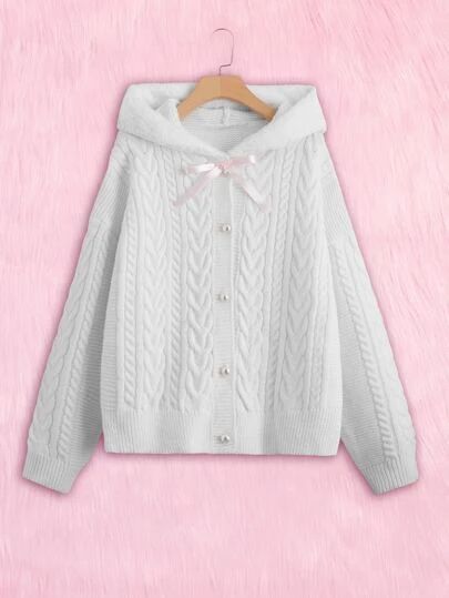 Amazon Kawaii Clothes, Shein Winter Clothes, Cute White Sweater, Kawaii Winter Clothes, Cardigan Plus Size, Kawaii Shirts, Clothes Cute, Cold Shoulder Sweater, Hooded Cardigan