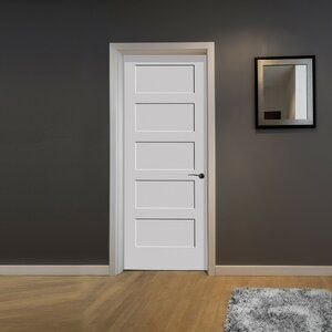 Trimlite Paneled Solid Wood Primed Equal Interior Shaker Standard Door | Wayfair Interior Shaker Doors, 5 Panel Doors, Shaker Interior, Interior Door Styles, Solid Wood Interior Door, Inside Doors, Shaker Doors, Inside Door, Door Hardware Interior