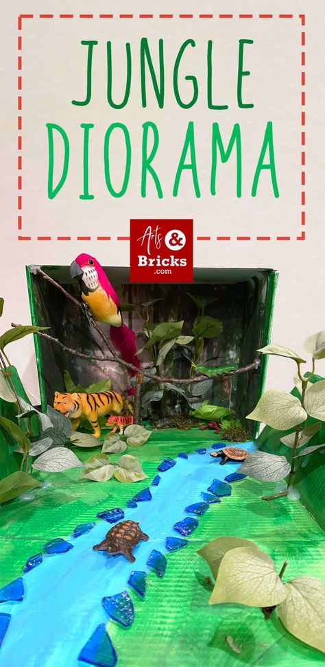 Diarama Ideas Easy, Jungle Habitat Project, Rainforest Habitat Diorama, Jungle Diorama, Rain Forest Diorama, Rainforest Diorama Shoebox For Kids, Diorama Tropical Rainforest, Shoe Box Diorama, Elementary School Craft