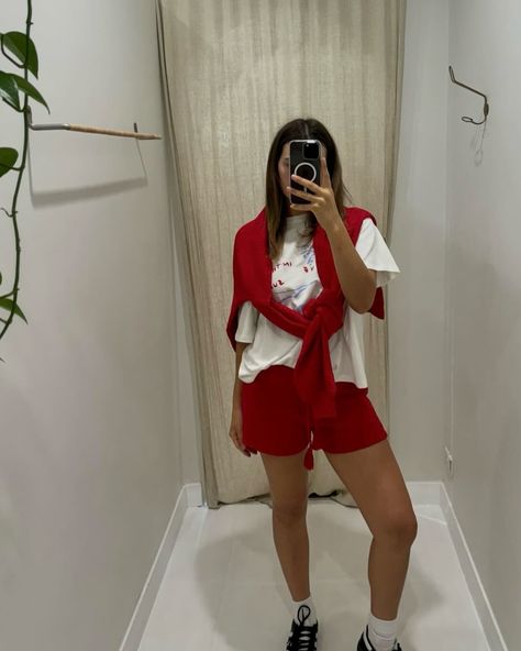 We are having a little moment with Red. What’s not to love. @mikayla__jayde wearing our Lenny in Cherry Red 🍒 Sneakers peak of latest Tee & Knit shorts online soon Red Shorts Outfits Women, Red Shorts Outfit, Summer Inspo, Red Sneakers, Shorts Casual, Red Shorts, Knit Shorts, Oversized Tee, Cherry Red