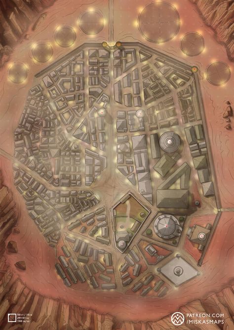 Sci Fi Tabletop Map, Sci Fi Maps Rpg, Sci Fi Battlemap, Sci Fi Map, Dnd Buildings, Map Building, Star Wars Infographic, Dark Heresy, Desert City