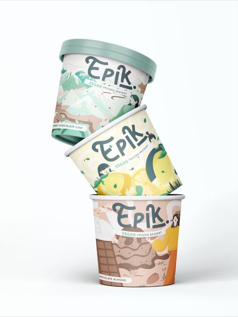 Ice Cream Packaging design ideas, Social Media Branding, cute packaging with flat illustrations Ice Packaging Design, Ice Cream Tub Design, Healthy Gelato, Gelato Branding, Ice Cream Packaging Design, Cream Packaging Design, Cream Branding, Design Pot, Packaging Design Ideas