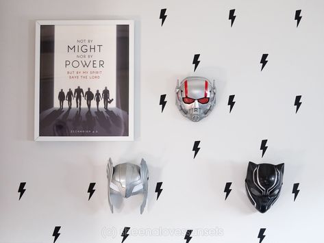 Subtle Superhero Bedroom, Black And White Superhero Room, Marvel Toddler Room, Modern Superhero Bedroom, Superhero Kids Room, Avengers Headquarters, Superhero Room Decor, Avengers Bedroom, Tan Bedroom