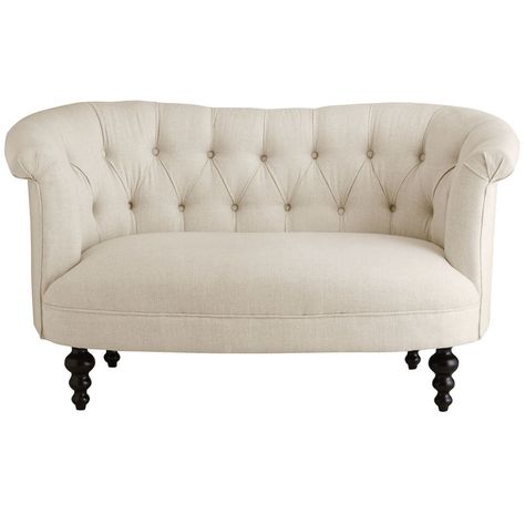 A pretty offspring of the classic Chesterfield, our fabric-clad Colette is as flirty as they come. Characteristic raised rolled arms and deep button tufting reveal the family resemblance, but a gently arched back and well-turned legs set this ingenue apart. Vintage Love Seat, Beige Loveseat, Chesterfield Loveseat, Affordable Sofas, Tufted Furniture, White Couch, Tufted Loveseat, Affordable Sofa, White Couches