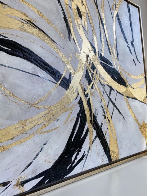 DIY Canvas Projects for Artistic Homes Black Oil Painting, Gold Foil Painting, Foil Painting, Wall Art Gold Leaf, Gold Art Painting, Deer Painting, Australia Wall Art, Diy Abstract Canvas Art, Golden Painting