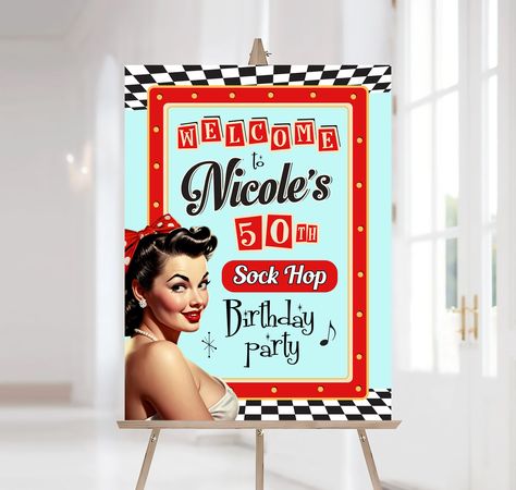 1950s Party Decorations, 50s Sock Hop, Sock Hop Party, Fabulous 50s, 1950s Party, Party Welcome Sign, Sock Hop, Business Board, 50th Party