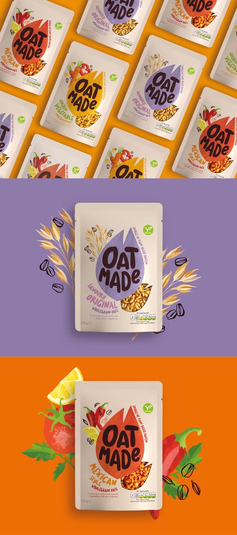 Snack Packing Ideas, Porridge Packaging Design, Healthy Food Branding Design, Healthy Branding Design, Oat Packaging Design, New Packaging Design, Oatly Branding, High End Food Packaging, Snack Branding Design