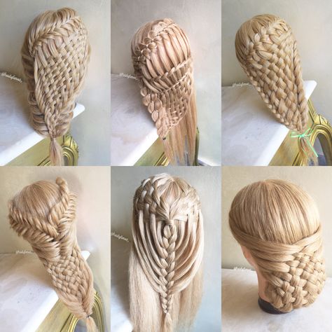 All woven braids I've done ❤️ Woven Braids Hairstyles, Intricate Braided Hairstyles, Braided Fantasy Hairstyles, Braid Fantasy Hair, Lagethera Vikings Hair, Danaerys Targaryen Hair Braids, Khaleesi Hair, Hair Academy, Edgy Haircuts