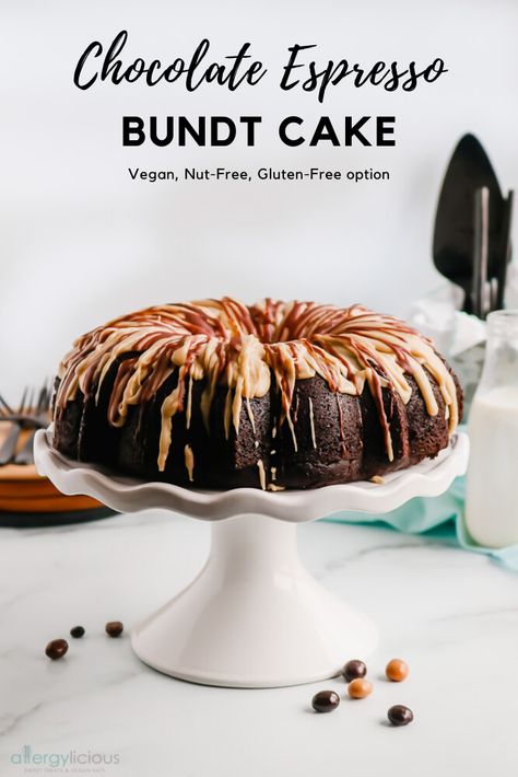 Espresso Bundt Cake, Espresso Glaze, Chocolate Espresso Cake, Espresso Cake, Bundt Recipes, Dairy Free Coffee, Chocolate Bundt, Dairy Free Cake, Soy Free Recipes