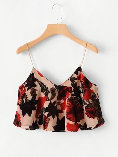 Botanical Print Crop Cami Top -SheIn(Sheinside) Crop Cami Top, Trendy Fashion Tops, Crop Top Outfits, Fashion Attire, Alternative Outfits, Fashion Design Clothes, Girls Fashion Clothes, Dresses For Teens, Botanical Print