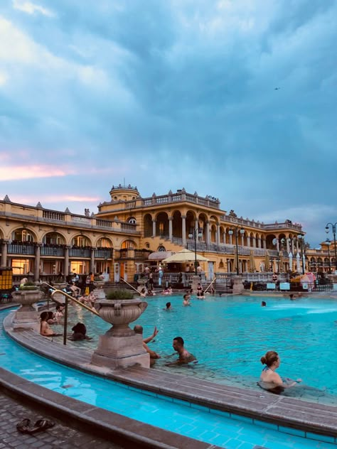 Budapest Hungary Baths, Budapest Pools Thermal Baths, Budapest Hungary Thermal Baths, Budapest Baths Szechenyi, Szechenyi Baths Budapest Hungary, Summer Vacation Bucket List, Budapest Hungary Aesthetic, Budapest Baths, Budapest Summer