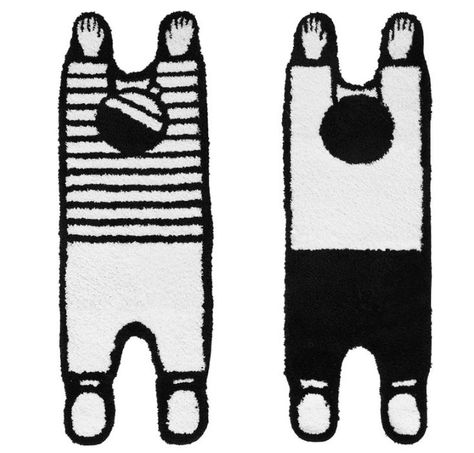 Black And White Area Rugs, Kids Bedroom Flooring, Tufting Art, Cartoon Rug, Tufting Rug, Scandinavian Design Bedroom, Japanese Illustration, Plush Carpet, Fluffy Rug