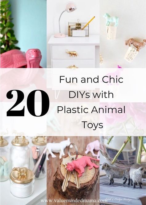 Diy Plastic Animal Crafts, Plastic Animals Crafts, Plastic Toys Upcycle, Plastic Animal Crafts Home Decor, Plastic Dinosaur Crafts, Diy Animal Decor, Plastic Animal Crafts Diy, Upcycle Toys Diy, Painted Plastic Animals