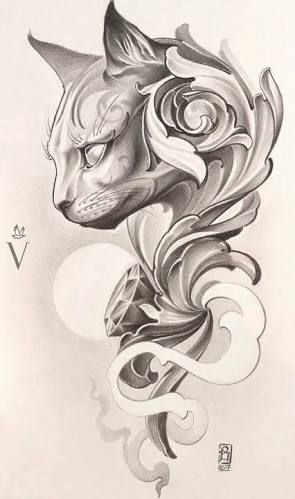 Egypt Tattoo Design, Filigree Tattoo, Egypt Tattoo, Tattoo Zeichnungen, Men Tattoos, Tattoo Templates, Cat Tattoos, Drawing Hair, Cat Tattoo Designs