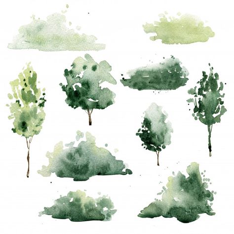 Watercolor trees and shrubs Premium Phot... | Premium Photo #Freepik #photo #watercolor Watercolor Trees Architecture, Watercolor Tree Architecture, Watercolor Shrubs, Watercolor Tree Png, Architectural Trees Drawing, Watercolor Trees Landscape, Bushes Watercolor, Water Color Trees, Architecture Trees