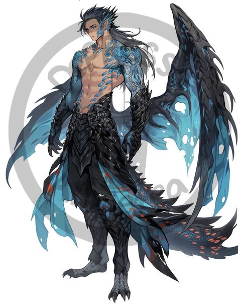 Dnd Blue Dragon, Dragon Human Form Male, Dragon Human Hybrid Male, Dragonoid Human Male, Dragon In Human Form, Human Dragon Hybrid, Dragon Man Hybrid, Dolphin Man, Dragon Human Form