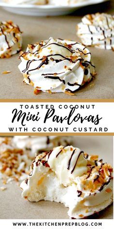 Meringue Nests, Mini Pavlovas, Pavlova Dessert, Meringue Desserts, Coconut Dessert, Pavlova Recipe, Coconut Custard, Custard Filling, Toasted Coconut