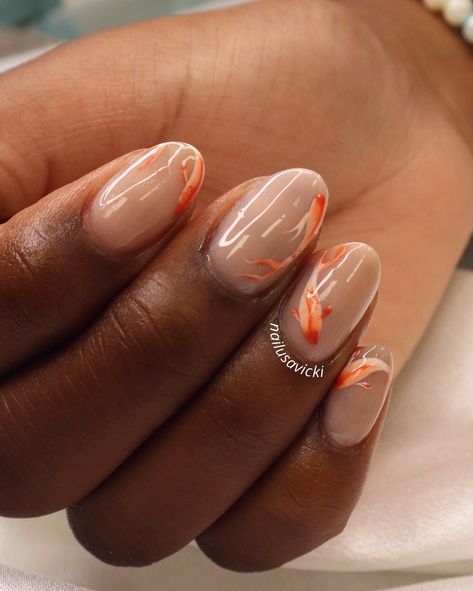 The sweetest lil koi fish nails to exist🎏 . . #nails #nailusa #nailart #naildesign #nailsofInstagram #naildesigns #nailsoftheday #naildesignsideas #acrylic #acrylicnails #raleigh #durham #raleighnails #trend #trendynails #nailinspo #springnails #summernails #funnails #colorfulnails #raleighnailtech #koifish #fishnails Koi Nail Art, Coy Fish Nail Art, Koi Fish Nails Acrylic, Fish Design Nails, Fish Acrylic Nails, Koi Fish Nail Design, Koi Fish Nails, Fish Nails, Coy Fish