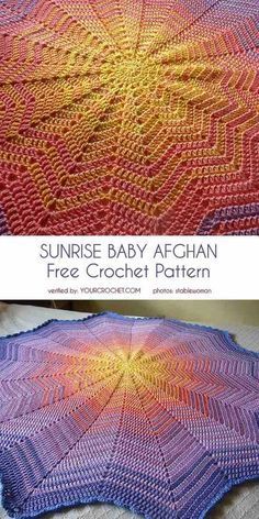 Sunrise Baby Ripple Afghan Free Crochet Pattern | Your Crochet Crochet Ripple Afghan, Ripple Afghan, Crochet Afghan Patterns Free, Easy Crochet Baby Blanket, Easy Crochet Patterns Free, Crochet Blanket Afghan, Baby Afghan, Baby Afghan Crochet, Baby Blanket Knitting Pattern