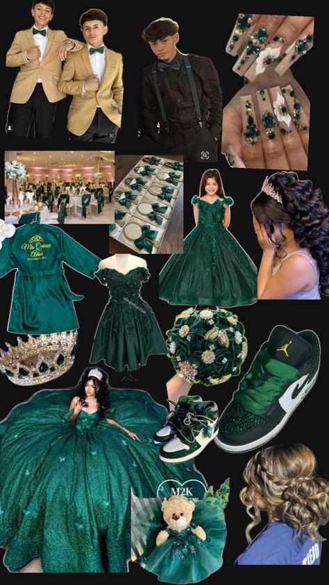 Emerald Green 15 Dress, Emerald Green Quinceanera Theme, Green Quinceanera Theme, Quinceanera Theme, Green Quinceanera, Quinceanera Bouquet, Quinceanera Themes Dresses, Quince Invitations, Green Invitations