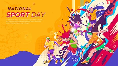 Sports Banners Design, Sport Day Poster Design, International Sports Day Poster, Sports Background Design Templates, Sport Illustration Graphics, Sports Day Banner Design, Sports Day Background, Sports Event Poster, Sports Background Design