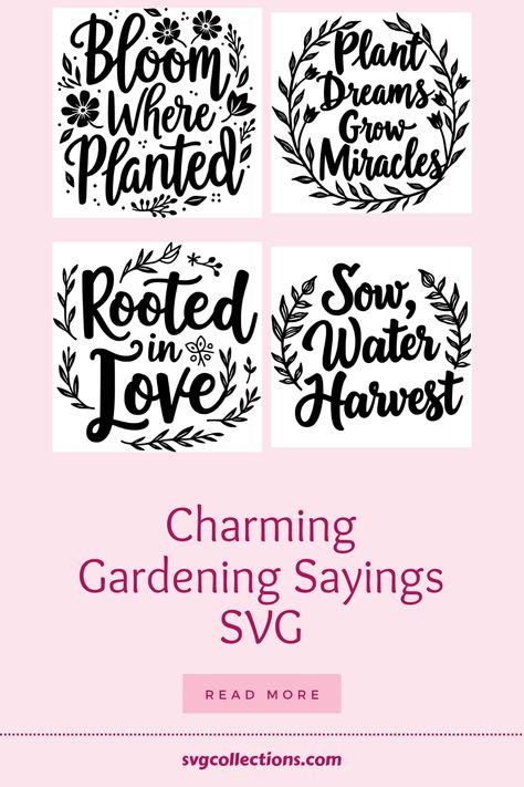 Ignite your passion for gardening with these delightful Gardening Sayings SVG Designs! Perfect for any gardening enthusiast, these phrases celebrate the joy and connection that nature brings. Use them to create beautiful garden signs, personalize your planters, or craft cheerful t-shirts. Each design allows you to play with colors and fonts to make something uniquely yours. These charming quotes will inspire you every day and make wonderful gifts for fellow garden lovers. Happy crafting and blooming creativity in your gardening journey! Gardening Sayings And Quotes, Gardening Sayings, Plant Seeds Of Kindness, Decorated Garden, Seeds Of Kindness, Gardening Club, Plant Svg, Connecting With Nature, Gardening Projects