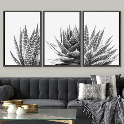 This is a professional decorations manufacturer, specializing in high-quality canvas, mural, and hanging poster wall art. We use industrial-grade inks to ensure our products do not fade over time. Our high-quality canvas art is printed using industry-standard ink. Our style varieties offer numerous different options to fit any taste or complement any setting. Size: 36" H x 24" W x 1.5" D, Format: Natural Framed | IDEA4WALL Print Trio Of Zebra Succulents Floral Plants Framed On Canvas 3 Pieces Pr Plants Photography, Succulent Wall Art, Guest Room Decor, Succulent Wall, Plant Photography, Framing Photography, Hanging Posters, Natural Frame, Art Print Set